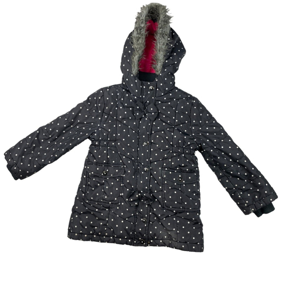Nicole Miller Puffer Jacket Girls 5 Black Polka Dot Hooded Snap Button Full Zip - Picture 1 of 10